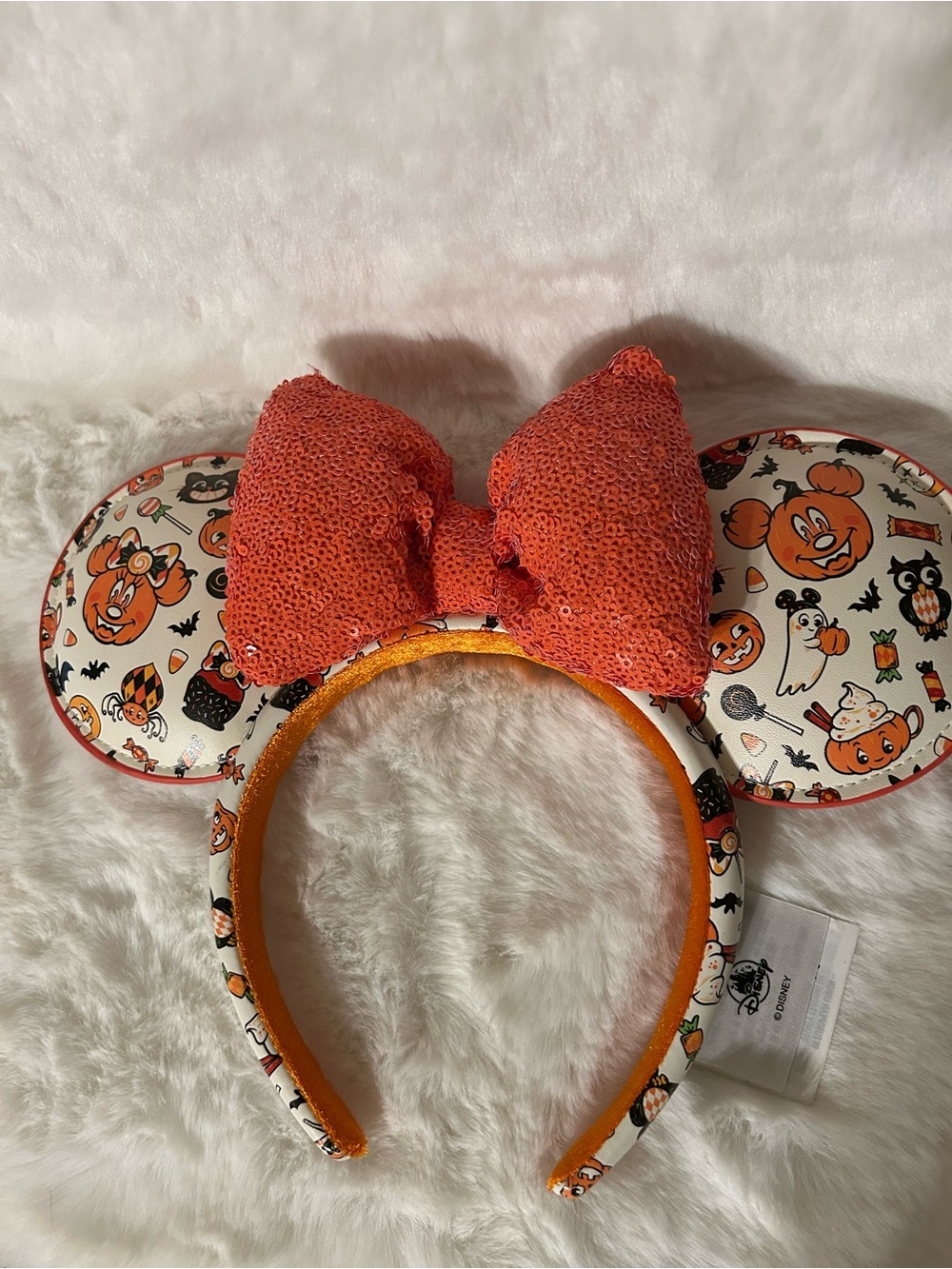 Disney Parks 2026 Halloween Mickey Minnie Pumpkin Ears Sequin Bow Headband